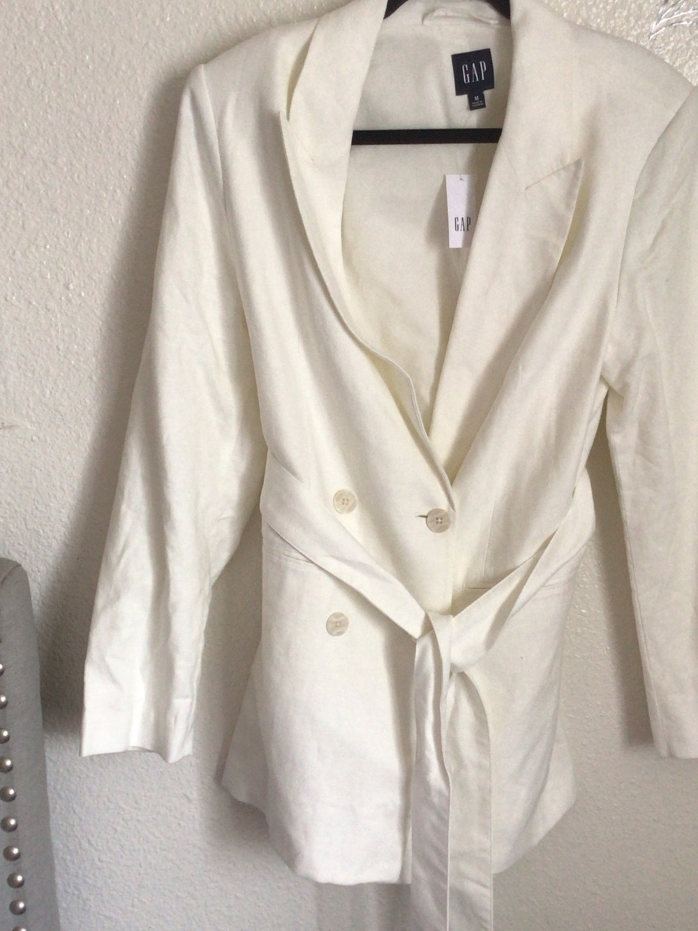 GAP Women's Ivory Double-Breasted Tie-Waist Blazer